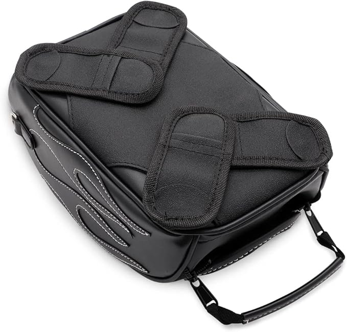 evomosa Motorcycle Tank Bag with Straps and Waterproof Cover, Black PU Leather Gas Oil Fuel Tank Bag Shoulder Bag Universal for Street Bike