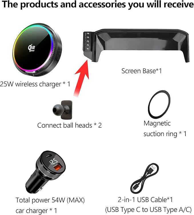 Qi2.2 25W Magnetic Car Mount Charger for 2022 2023 2024 Mitsubishi Outlander Accessories, for Fast Charging Cell Phone Holder 9 Inch Screen Fixed Clip with Cooling Fan＆54W Fast Adapter