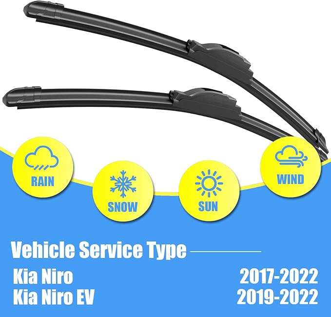 Gavimnal® 26"+16"+12" Silicone Wiper Blades Replacement For Kia Niro 2017-2022,Kia Niro EV 2019-2022,All-Season Front Rear Windshield Wiper Blades(Set of 3)