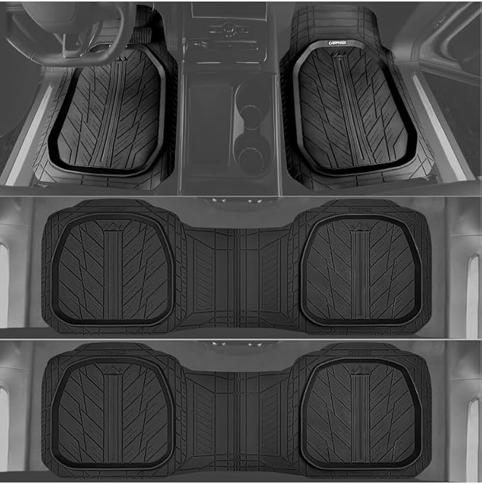 CAR PASS 3 Row Heavy Duty Rubber Car Mats, Deep-Dish All-Weather Floor Mats for 7 Seats 8 Seater 2nd & 3rd, Waterproof Universal Trim to Fit Liner Van,SUV,MPV,7 Passengers Vehicle,(Black 3 Row)