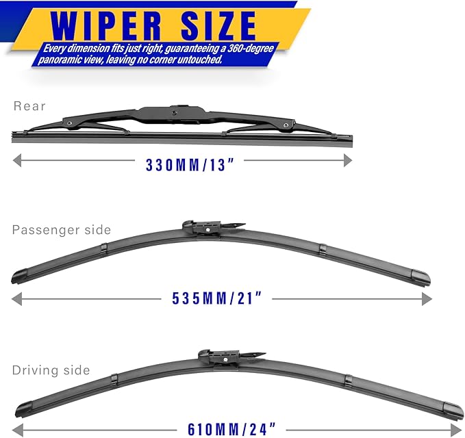 3 wipers Replacement for 2012-2017 Chevy Chevrolet Traverse, Windshield Wiper Blades Original Equipment Replacement - 24"/21"/13" (Set of 3) Pinch Tap