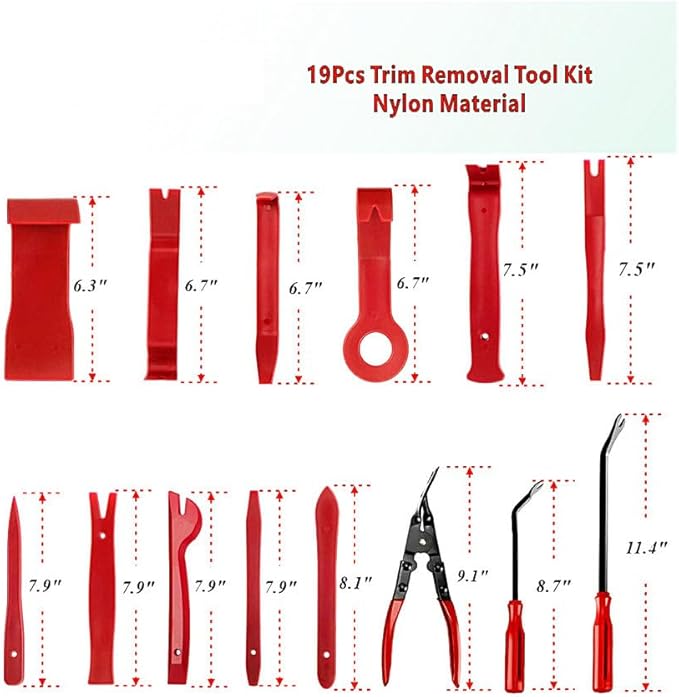 19Pcs Trim Removal Tool Set, Car Panel Door Audio Trim Removal Tool Kit for Automotive Auto Clip Pliers Fastener Remover Nylon Tool Set Vehicle Dash Radio Audio Installer with Storage Bag AUTR19NRD