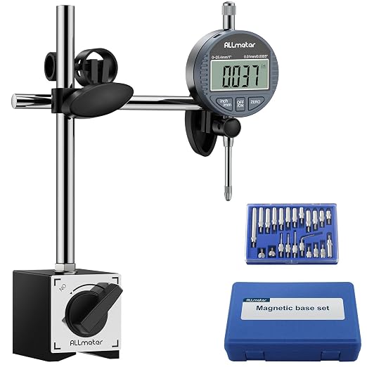 Digital Dial Indicator with Magnetic Base 70kg, 0-1 Inch/25.4mm Precision Measuring Tool Kit,22 Testing Tips for Lathe,3D Printer,Milling Machine Alignment & Car Repair Workshop Woodworking