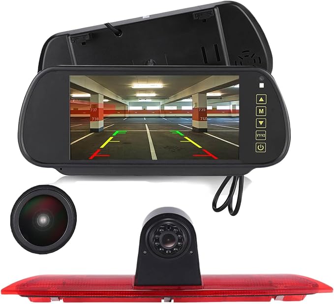 18mm HD Car Third Roof Top Mount Brake Light 3 Rear View Camera, Night Vision for Ford Transit tourneo Custom Jumbo Kasten V363 F150 F250 F350 V636 MK8 2012-2020 (with 7-inch Rearview Mirror)