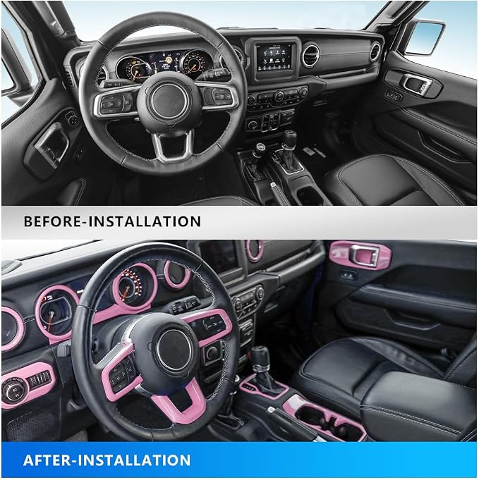 Barong for Jeep Wrangler JL JLU 2018-2023 Accessories Steering Wheel Door Handle Air Conditioning Vent Cup Holder Reading Light Headlight Gear Cover 23PCS Full Set Interior Trim Kit (Pink)