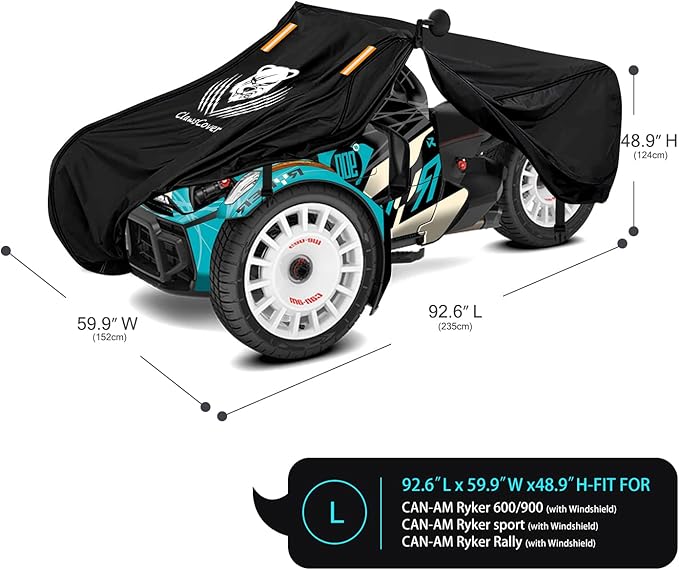 ClawsCover Can-Am Ryker Cover Waterproof Outdoor,Heavy Duty Anti-Fade Tear-Proof Polyester,Compatible with 2010-2022 Can-Am Ryker 600/900/Sport/Rally-92.6Lx59.9Wx48.9H Inch