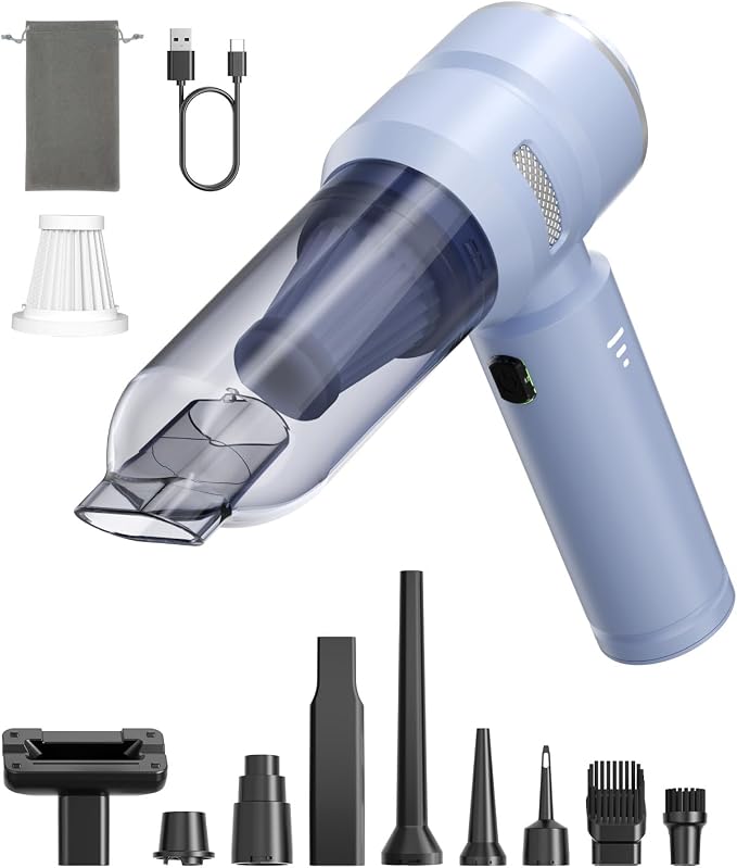 VNOST Car Vacuum,3 Suction Modes,Portable Mini Cordless Cleaner with 50000pa Suction Power,Type-C Charge,Handheld Vacuum for Home,Car,Birthday Gifts for Men Dad Husband(Blue)