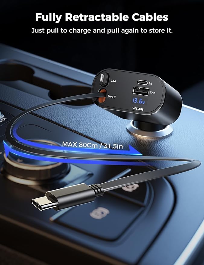 SUPERONE Retractable Car Charger & Retractable Wall Charger Plug