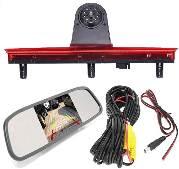 HD Brake Light Reversing Camera Set with Rear-View Mirror Monitor,Transporter Night Vision Car Roof Reversing Camera Replacement for VW T5 Bus Transporter Multivan Caravelle Bussiness 2003-2015 Bj