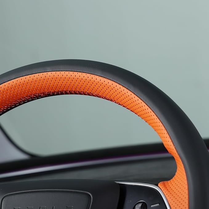 MEWANT DIY Stitching Real Leather Steering Wheel Cover Wrap for Tesla Model 3 Highland 2023-2025/Model Y 2025 Highland for Tesla Model 3/Model Y Accessories(3D Style)