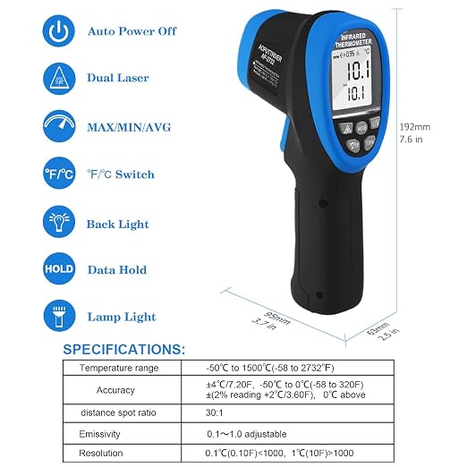 High Temp Infrared Thermometer -58℉~2732℉ Forge Thermometer 30:1 Digital IR Temperature Gauge,Non-Contact Pyrometer for Kiln,Forging,Engine,Industry and Home Repair.