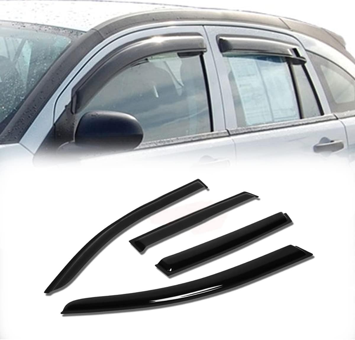 Side Window Wind Deflector, 4pcs Outside Mount Style Tape-On Truck Accessorie Rain Guards Set, Window Visor Looks Great and fit for 2007-2012 Dodge Calibe 94323
