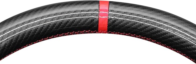 MEWANT Hand Stitch Black Shiny PU Carbon Fiber Woven Embossed Athsuede Steering Wheel Cover for Ford Mustang 2024