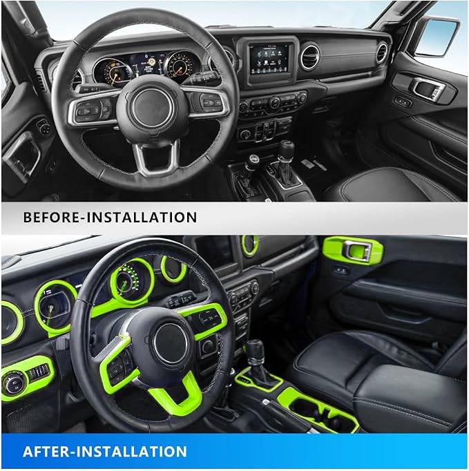 Barong for Jeep Wrangler JL JLU Gladiator JT 2018-2023 Accessories Interior Decoration Steering Wheel Gear Cup Holder Door Panel AC Air Vent Reading Light Cover 23PCS Full Set (Green)