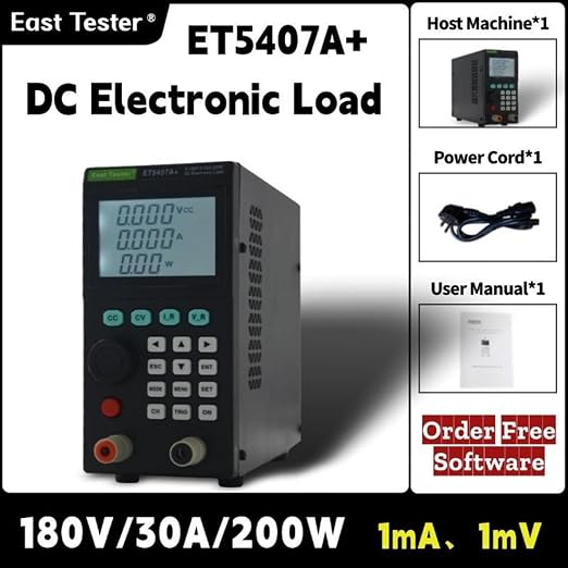 East Tester ET5407A+ DC Electronic Load 200W 120V/20A 180V/30A CC/CV/CR/CP | Battery & power supply testing; R&D labs & production QC; PC software control; high accuracy stability; multi protection