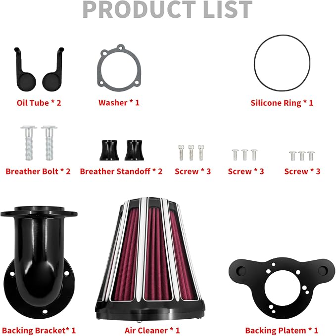 Air Cleaner Filter 90° Forward-Facing Intake Kit CNC Fit for Harley Touring Softail Dyna Sportster XL (Black Housing Red Element, A For Sportster XL 04-22)