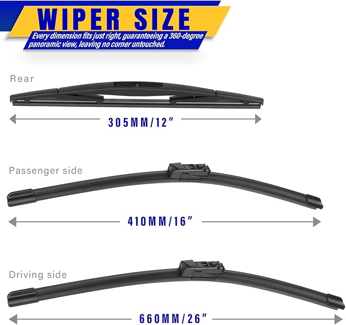 3 wipers Replacement for 2017-2023 Subaru Impreza/2018-2023 Subaru crosstrek, Windshield Wiper Blades Original Equipment Replacement - 26"/16"/12" (Set of 3)