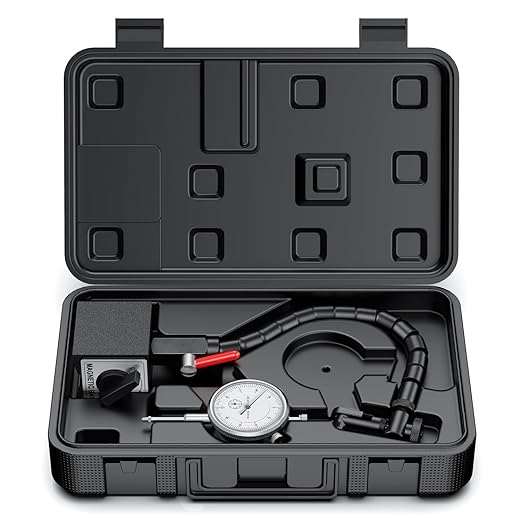 HDLNKAK Dial Indicator 0-10 mm with Magnetic Base - Precision Machinist's Tool Set for Alignment, Includes Flexible Arm Base & 0.01MM Accuracy Measuring Instrument.