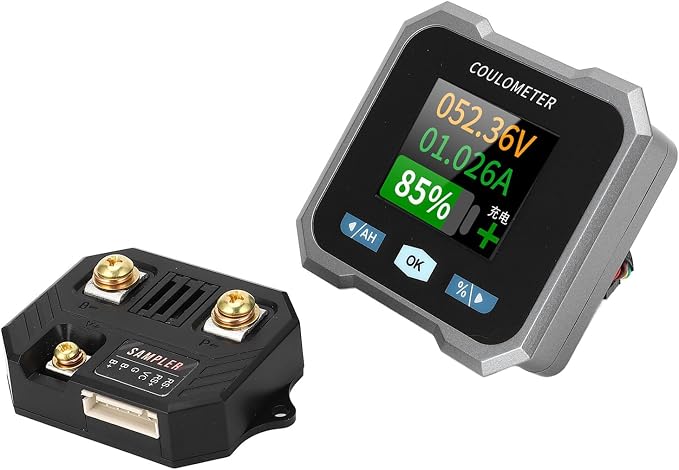 Battery Monitor with Bluetooth Smart Shunt, 10-100V 0-50A, 1.8in Color Screen, Capacity Percentage, Voltage, Power Display for RV, Motorcycle, Cart