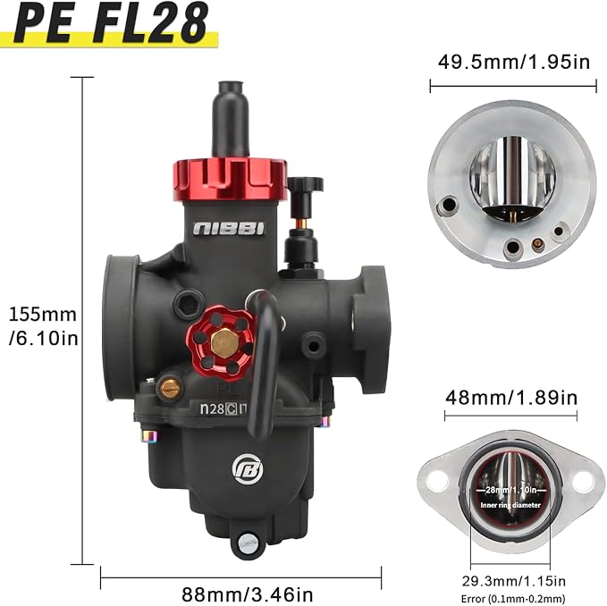 NIBBI 28mm Carburetor with CNC 48mm Air Filter kit,PE28FL Carburetor fit for 230cc Dirt Bike,Perfect for SSR250 Apollo250 Xpro250