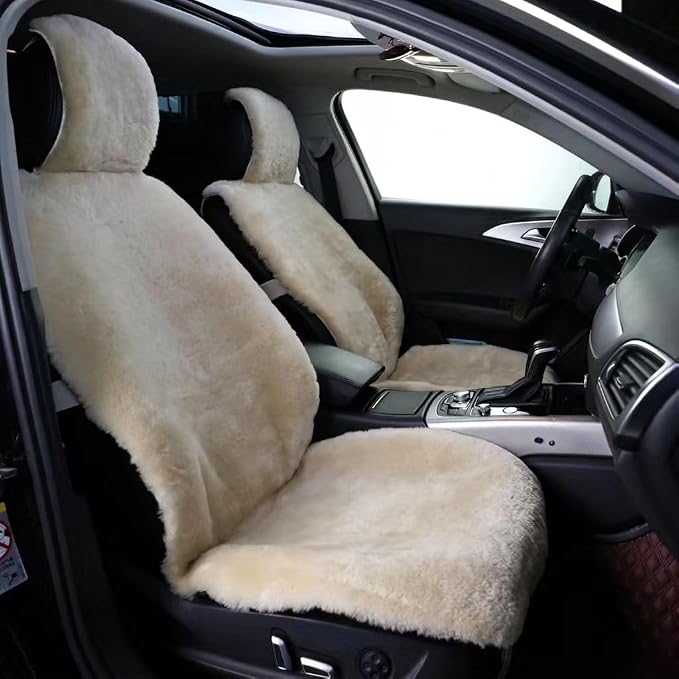 Natural Fur Sheepskin Universal car seat Covers for seat Cushion Auto Accessories, (Khaki Camel, Universal Fit Pack of 2)