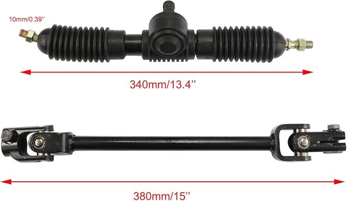 PRO BAT 270mm/10.6'' Steering Wheel Steel Kit 320mm/12.6'' Gear Rack Pinion Adjustable Shaft Set for 110cc Go Kart Golf Buggy UTV