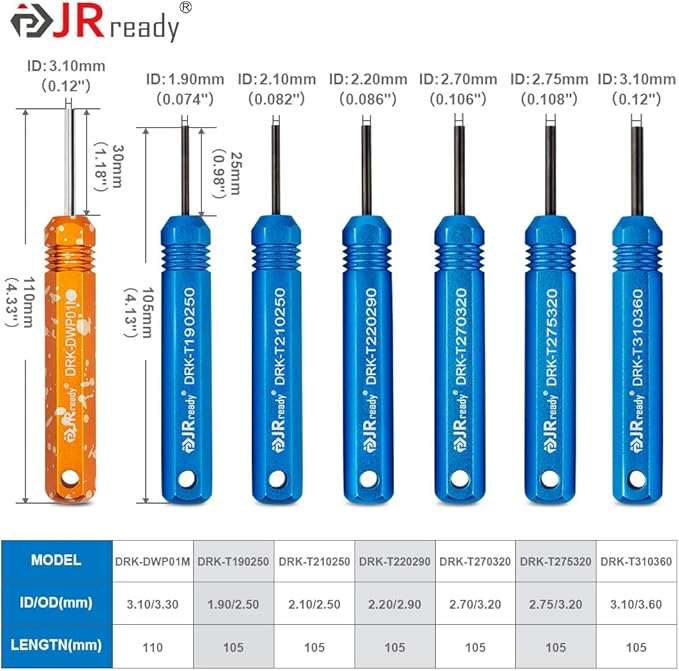 JRready ST5252 Pin Removal Tools Kit for AMP/Molex .062" & 0.093" Pins and Socket Contact Connectors, Delphi Weatherpack/Molex Pin Extractor Tool kit 7PCS Size