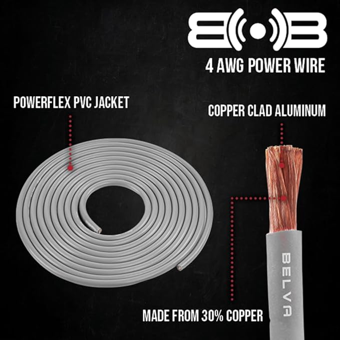 Belva True 4 Gauge AWG Premium CCA Complete Amplifier Wiring Kit with OFC 2-Channel RCA Cable - BAK42BK Gray