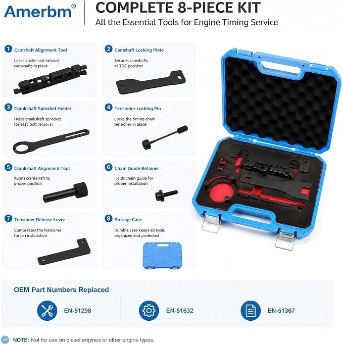 EN-51367 Engine Camshaft Timing Tool Kit Compatible with GM Chevy Cruze Malibu Buick Encore Opel 1.0 1.4 1.5T Ecotec Engine, Cam Shaft Locking Alignment Holding Fix Tool Set Replaces EN-51298
