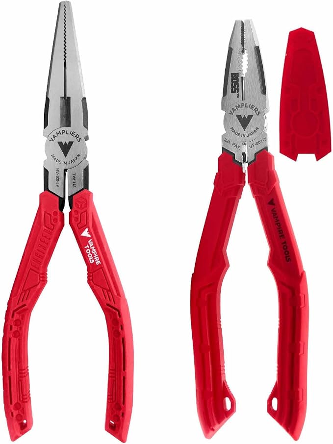 VAMPLIERS 2-PC Screw Extraction Pliers Set. Includes: 7.5" Long Nose + 7" BOSS Stripped Screw Removal Pliers. Unique Non-slip Jaws. Made in Japan.