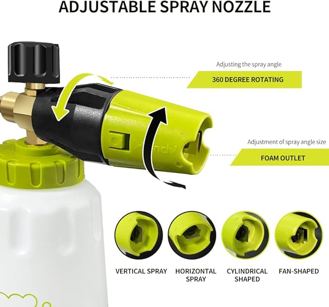 ESP Foam Cannon Snow Foam Lance with 1/4 Standard Quick Connector 4000psi 1 Liter Bottle Adjustable Professional Car Wash Pressure Power Jet Washer Quick Release Nozzle
