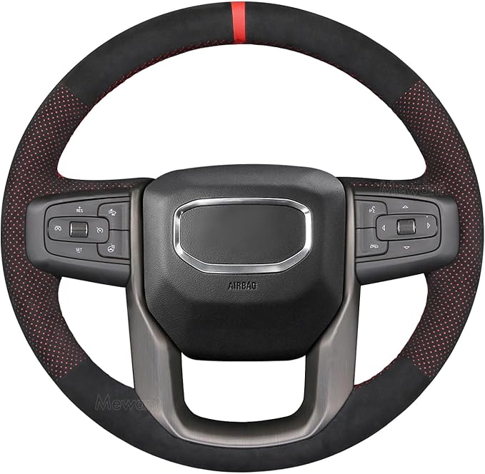 MEWANT Hand Stitch Car Steering Wheel Protector Wrap Cover for GMC Sierra 1500 2019-2023 / Sierra 1500 Limited 2022 / Sierra 2500 2020-2024 / Sierra 3500 2020-2024 / Yukon (XL) 2021-2023 Accessories