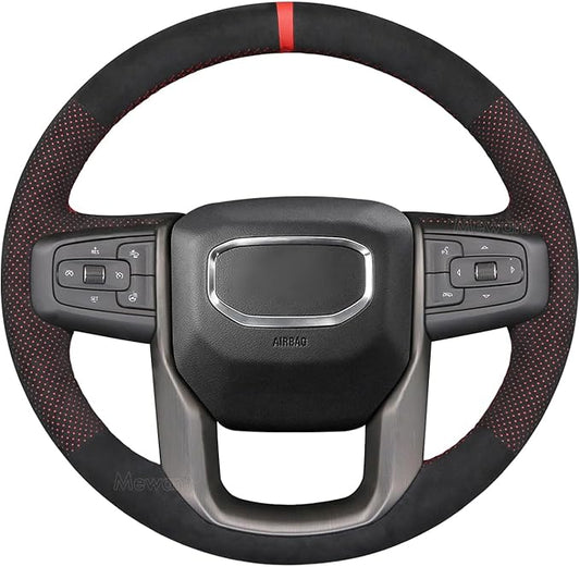 MEWANT Hand Stitch Car Steering Wheel Protector Wrap Cover for GMC Sierra 1500 2019-2023 / Sierra 1500 Limited 2022 / Sierra 2500 2020-2024 / Sierra 3500 2020-2024 / Yukon (XL) 2021-2023 Accessories