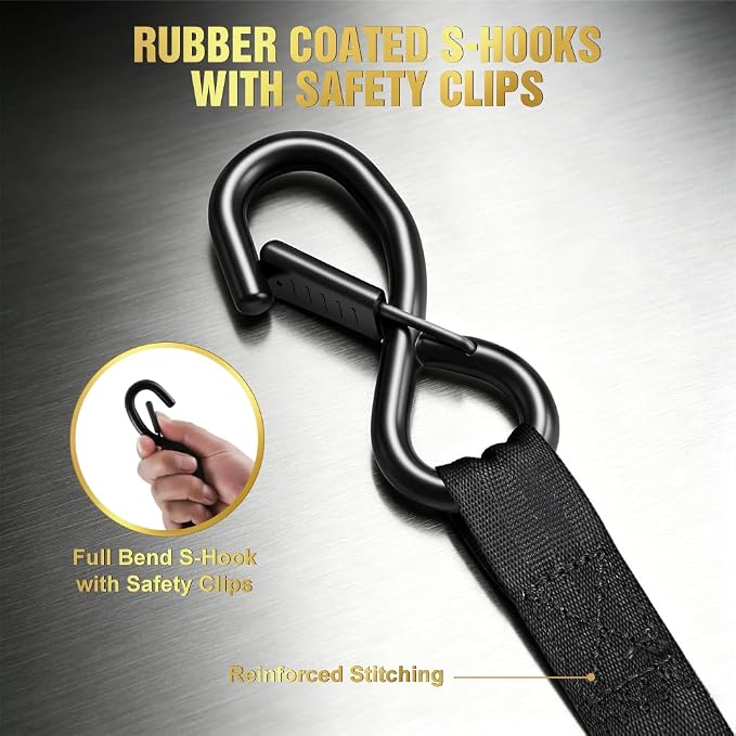 Retractable Ratchet Straps (4-Pack) - 1 Inch x 10 Feet (1,764lb Break Strength) - Auto Self Retracting Tie Down Straps Heavy Duty for Motorcycle, ATV, UTV, Truck, Cargo Trailer - Black