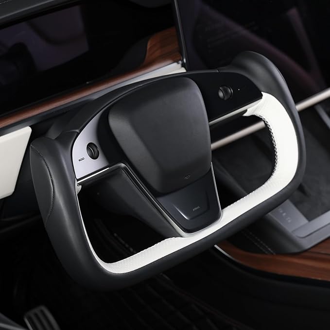 MEWANT Hand Stitched Tesla Model S Yoke Real Leather Steering Wheel Cover Wrap for Tesla Model S 2021-2023 / Model X 2021-2023 Tesla Yoke Steering Wheel Accessories(3D Style)