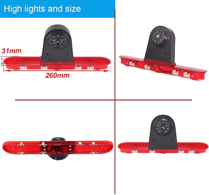 1280 * 720 Pixel Third Roof Brake Lamp Car Backup Camera Replacement for Toyota Proace Citroen Jumpy Kasten Spacetourer Peugeot Expert Kasten Traveller Bus Waterproof Night Vision Reverse +7" Monitor
