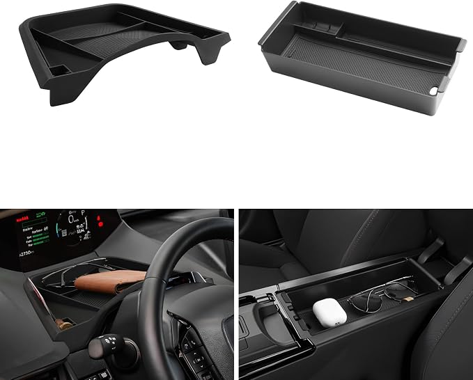 LUWU 2025 2026 Prius Accessories for 2023 2024 2025 2026 Toyota Prius LE/XLE/Limited/Nightshade Dashboard Storage Tray, Center Console Organizer Armrest Console Tray Storage Box Black 2-Pack