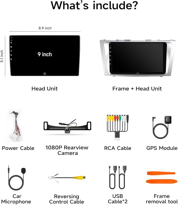 5G WiFi Android Car Stereo for Toyota Camry 2006 2007 2008 2009 2010 2011, 9 Inch IPS HD Touch Screen Car Radio Wireless CarPlay Android Auto, GPS FM/SWC Bluetooth 1080P Backup Camera
