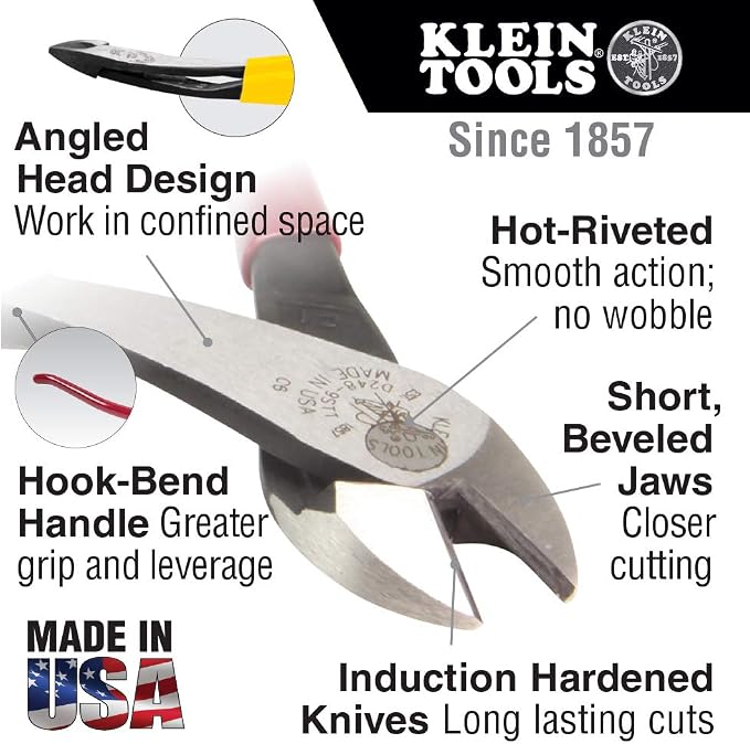 Klein Tools D201-7CSTA Linesman Pliers, Side Cutters with Spring Loaded Action & D248-9ST Ironworker's Diagonal Cutting Pliers with High Leverage Design, 9-Inch