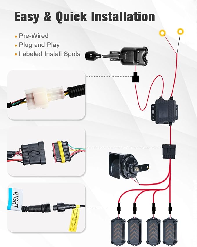 UTV Turn Signal Kit with 110dB Horn, Pre-Wired, Plug and Play UTV ATV Blinker with Lever Column Switch, Universal Street Legal Turn Signals Compatible with Polaris, Can-Am, Teryx, CFMOTO