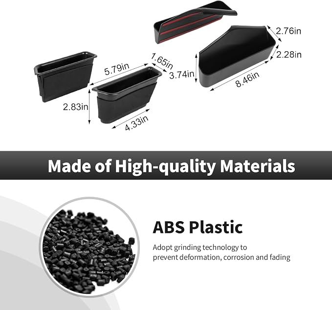 Door Side Organizer & Rear Storage Box 3PCS Interior Storage Tray for Ford Mustang 2015-2026 Armrest Phone Container Door Handle Pocket Tray Minimalist Black Interior Accessories