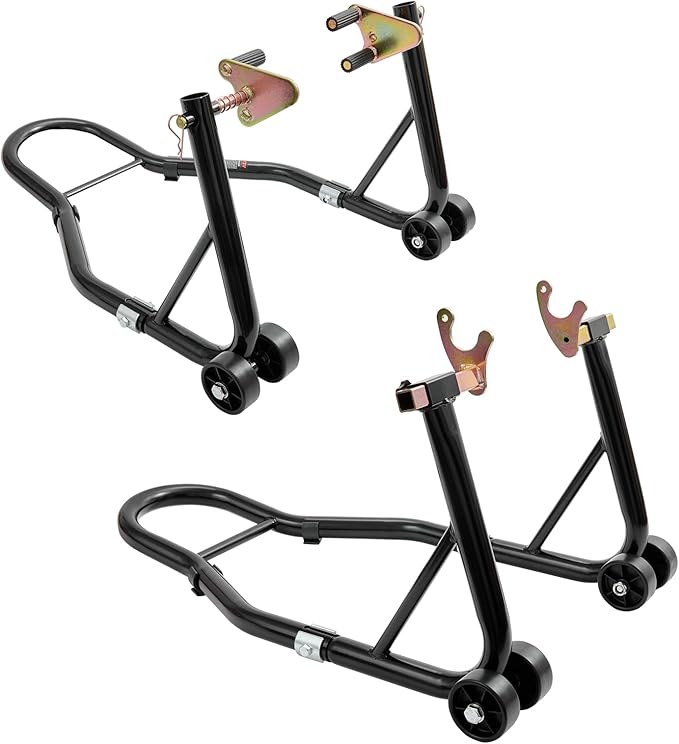 vevor Motorcycle Stand Lift 850lbs Front Rear Combo Stand Lift Stand Front Wheel Fork Stand Rear U+L Fork Swingarm Spool Stand Compatible with Most Yamaha Honda Kawasaki Suzuki Motorcycles Black
