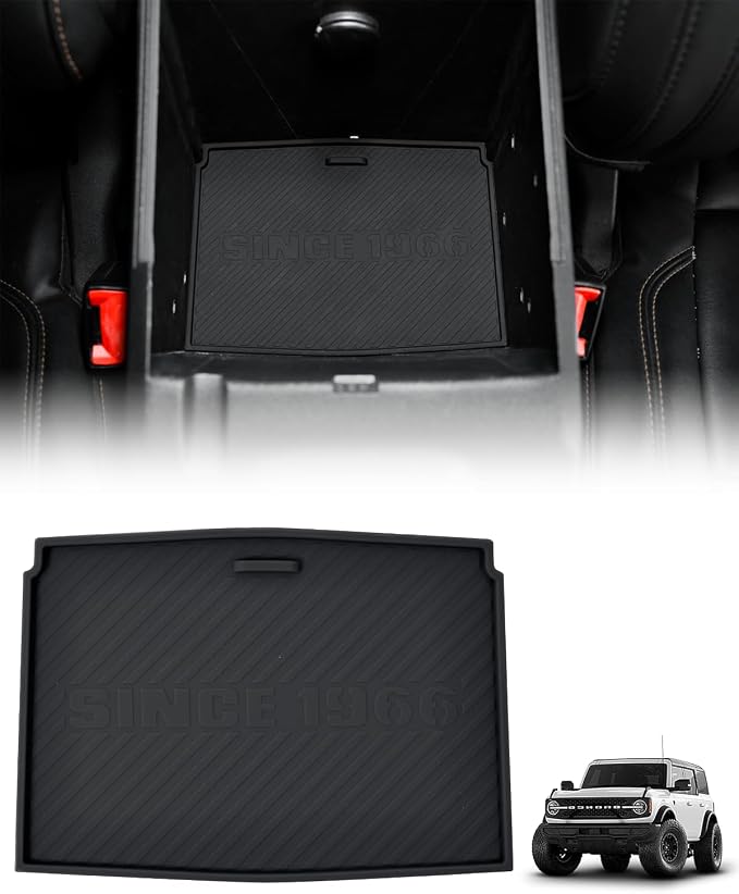 ROADER Bronco Armrest Box Bottom Anti-Slip Mat Fit for 2021-2024 Ford Bronco Interior Accessories, Arm Rest Box Silicone Cushion Protective Pad, Washable Safe Environmentally Friendly-Black