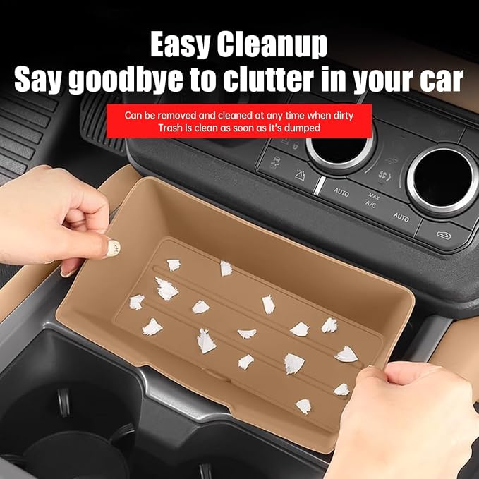 Center Console Storage Box for 2025-2026 Land Rover Defender 90 110 130 Center Storage Box Pad Interior Organizer Tray Storage Box Silicone Trim Tuning Supplies Accessories (Dark Beige)