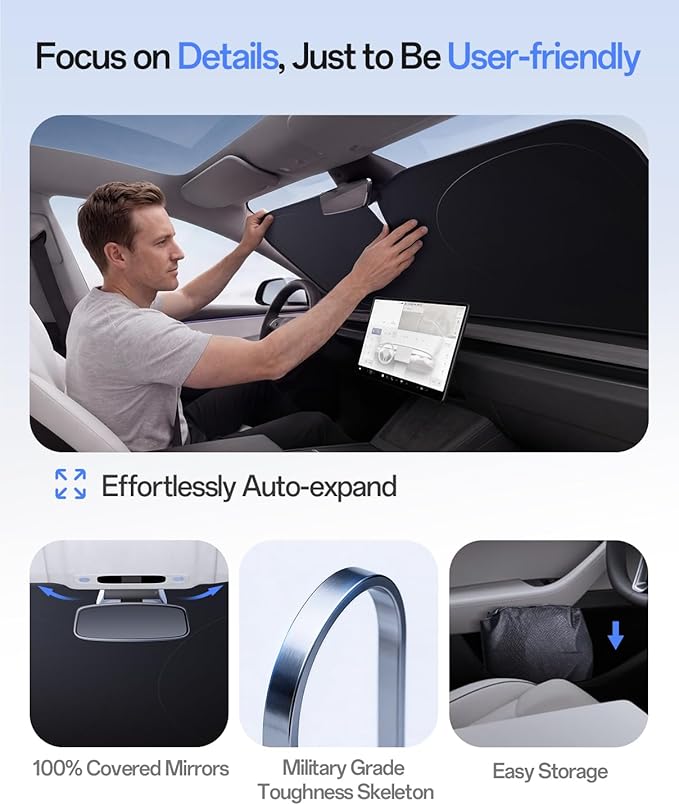 Windshield Sun Shade for Ford Mustang/Ranger 2000-2026, Custom Fit Sunshade, 100% UV Block & Heat Insulation, Foldable Car Sunshade with Storage Bag, Protect Interior Accessories