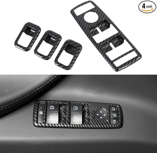 OBL Window Lift Switch Button Panel Cover Bezel Frame for Tesla Model X Model S 2016-2020 Car Interior Accessories ABS Imitation Carbon Fiber Inner Decoration (Pack of 4)