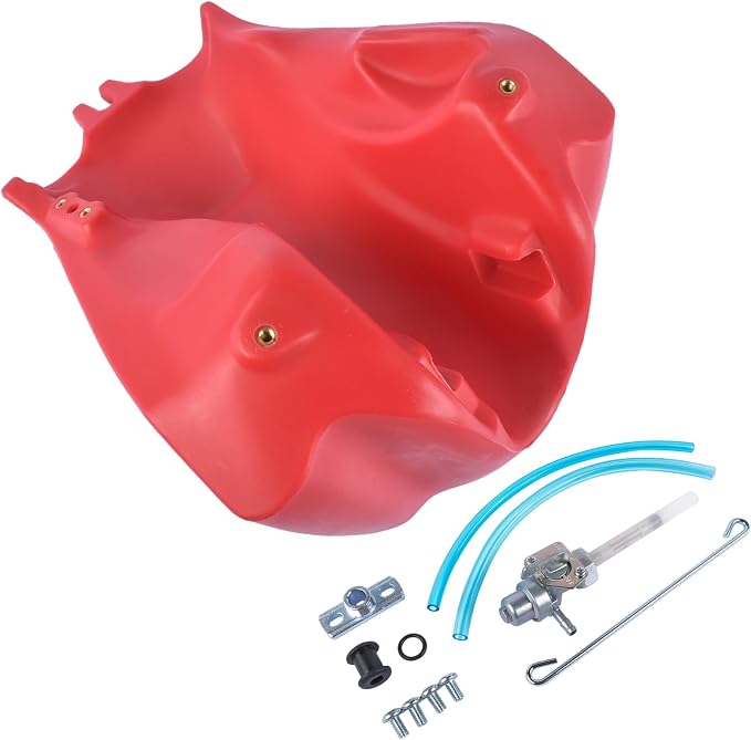 Red Fuel Tank w/ Cap and Fuel Petcock FT49002 Replacement for Honda ATC185/S 1980-1983 200S 1981-1986 200E 1982-1983 200/M 1981-1985 Mustrod