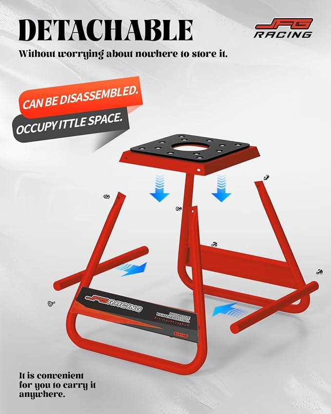 JFG RACING Dirt Bike Stand,Detachable Anti Slip Off Road Steel MX Heavy Duty Dirtbike Maintenance Motorcycle Stand-Red