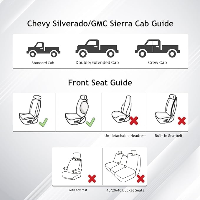Huidasource Fit for Silverado Front Seat Covers, Sierra Front Seat Covers 1500 2007-2026, 2500HD 3500HD 2015-2026 Crew Double Extended Cab, Nappa Leather Heavy Duty Truck Front Seat Cover, Black&Red