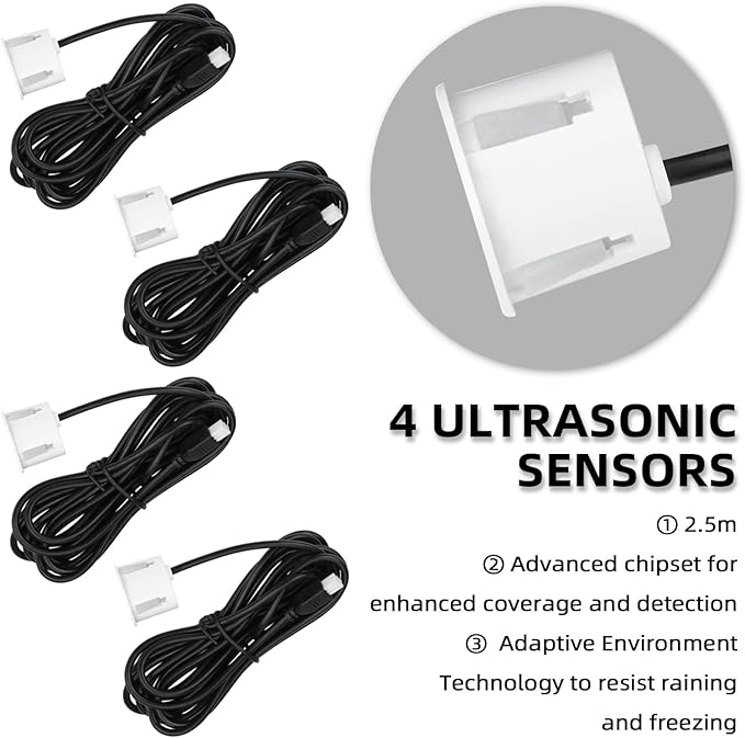 LCD Parking Sensor Kit - Displays Data on Original Screen, Easy Rear Installation, Compatible with All Camera Formats (AHD, CVBS), 18 Probe Colors to Match Any Vehicle（White）